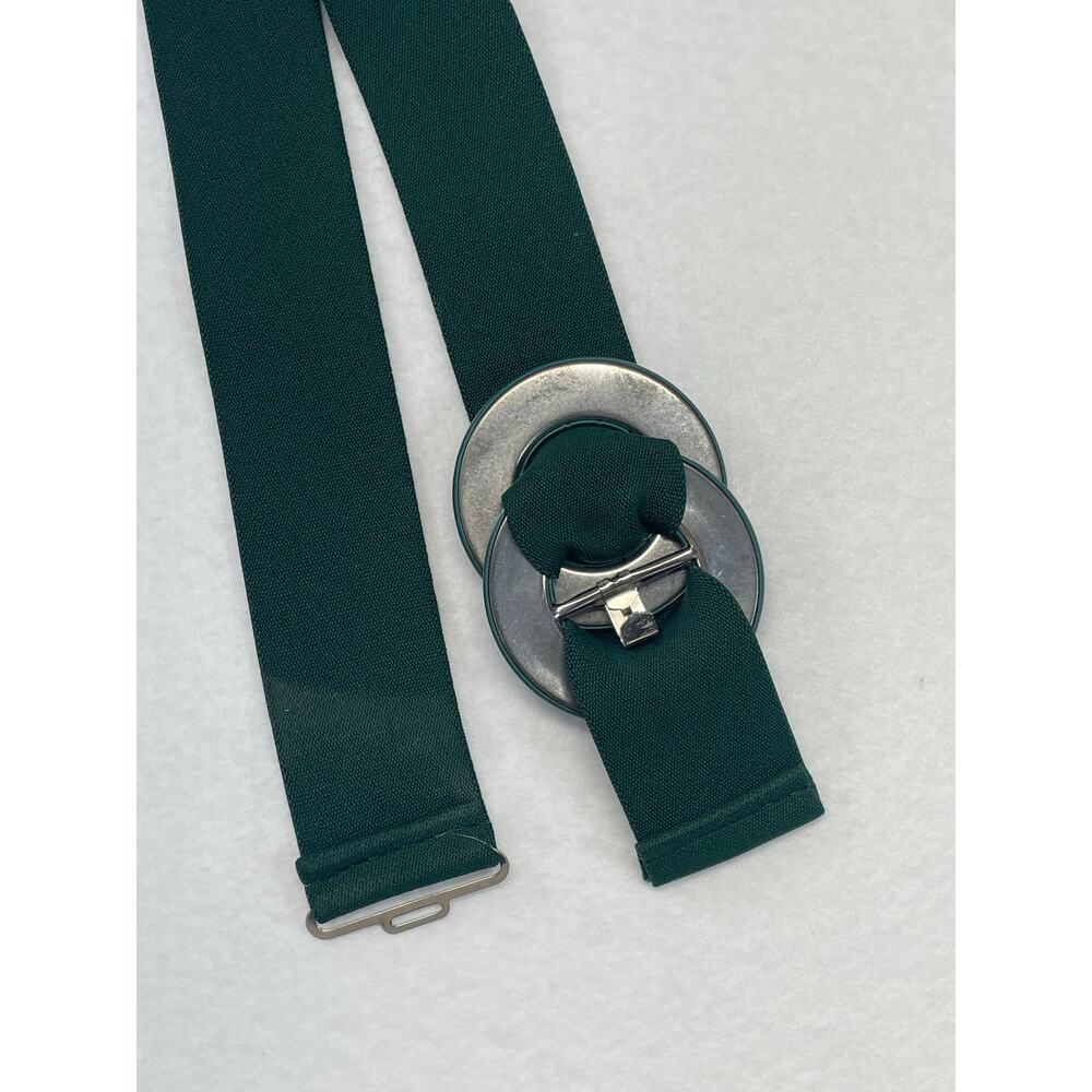 Vintage 80s Green Stretch Cinch Waist Belt Wide Elastic Double Ring Buckle OS - Picture 5 of 7